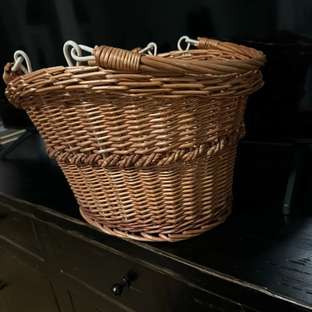 Vintage Hand Woven Oval Gathering Harvest Basket With Handles
